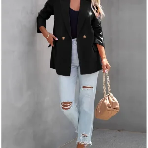 Name: Women's Open Front Office Work Business Casual Lightweight Summer Crop Suit Blazer - Breathable Fabric - For Professional