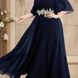 Long Sleeve Fully Lined Women's Fishtail Maxi Dress with Embroidered Mesh Back Zipper for Evening Wedding Party