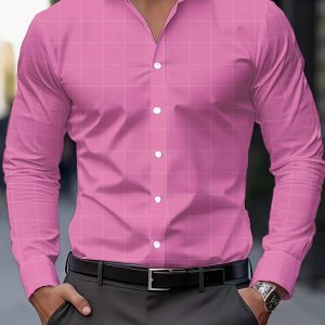 Men's Plaid Pattern Lapel Collar Dress Shirts, Long Sleeve Casual Button Up Shirt For Formal Occasions, Outdoor Cloth (Copy)