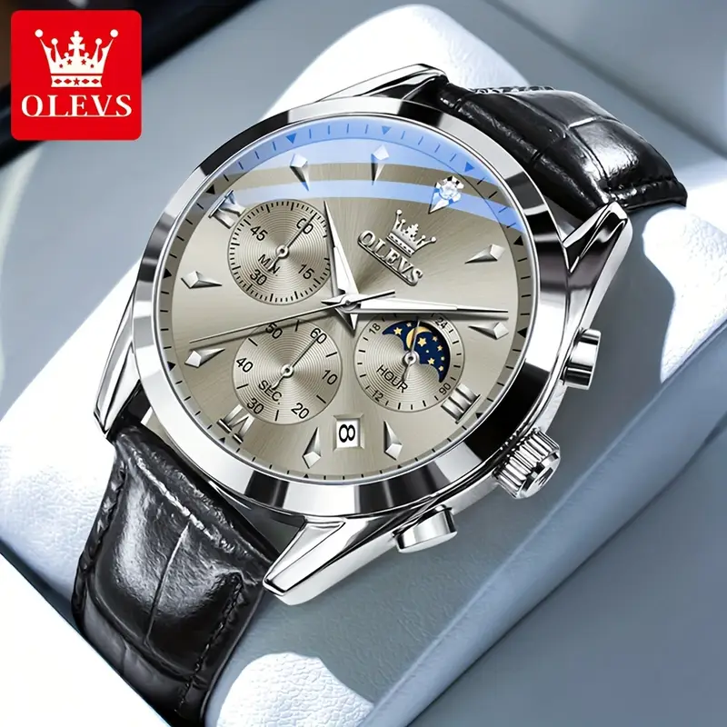 Stylish Olevs Date Watch - Men's Stainless Steel Analog Quartz Wrist Watch with Luminous Dial, Waterproof, Business Casual Style, Perfect for Daily Wear