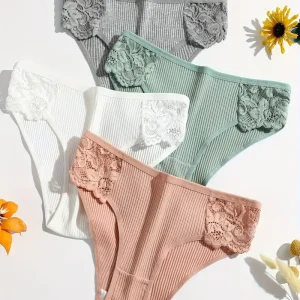 8-piece Set of Full Lace Four Corner Pants, Sexy and Comfortable Lightweight Underwear with Breathable Solid Color Print