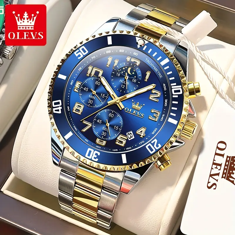 Stylish Olevs Date Watch - Men's Stainless Steel Analog Quartz Wrist Watch with Luminous Dial, Waterproof, Business Casual Style, Perfect for Daily Wear