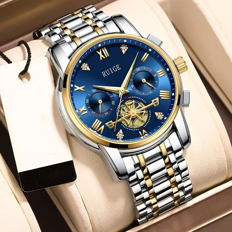 Stylish Olevs Date Watch - Men's Stainless Steel Analog Quartz Wrist Watch with Luminous Dial, Waterproof, Business Casual Style, Perfect for Daily Wear