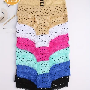 8-piece Set of Full Lace Four Corner Pants, Sexy and Comfortable Lightweight Underwear with Breathable Solid Color Print