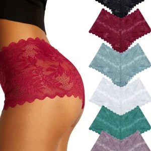 8-piece Set of Full Lace Four Corner Pants, Sexy and Comfortable Lightweight Underwear with Breathable Solid Color Print