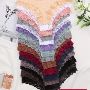 8-piece Set of Full Lace Four Corner Pants, Sexy and Comfortable Lightweight Underwear with Breathable Solid Color Print