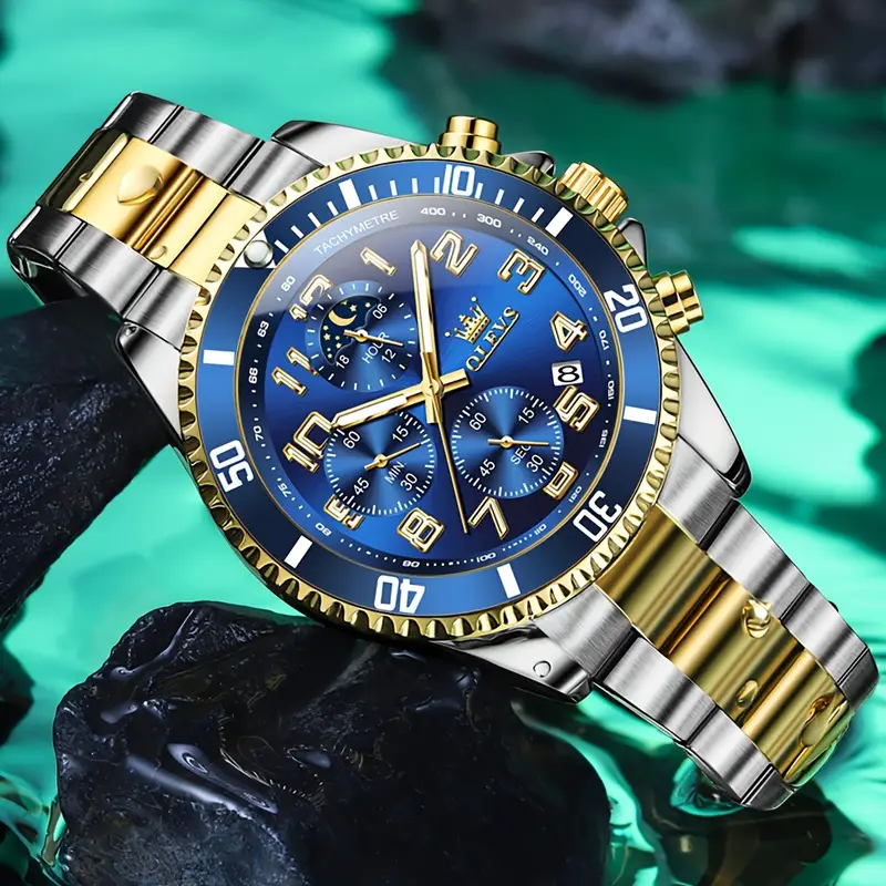 Stylish Olevs Date Watch - Men's Stainless Steel Analog Quartz Wrist Watch with Luminous Dial, Waterproof, Business Casual Style, Perfect for Daily Wear