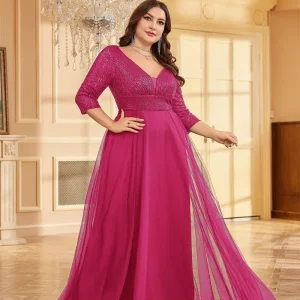 Long Sleeve Fully Lined Women's Fishtail Maxi Dress with Embroidered Mesh Back Zipper for Evening Wedding Party