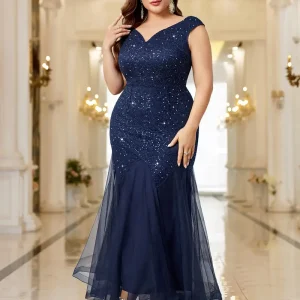 Long Sleeve Fully Lined Women's Fishtail Maxi Dress with Embroidered Mesh Back Zipper for Evening Wedding Party