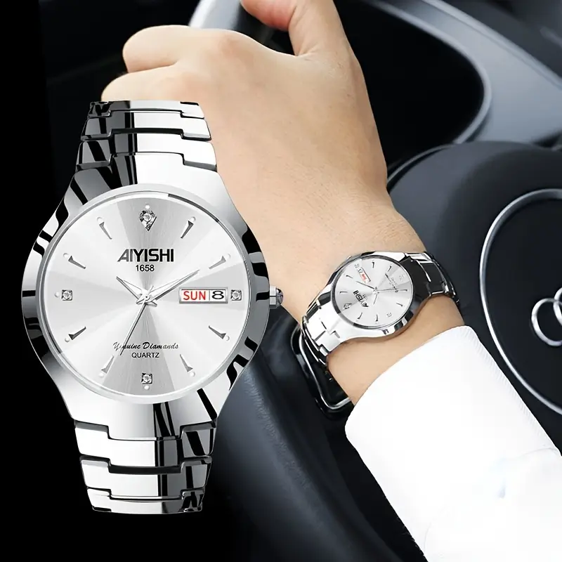 Stylish Olevs Date Watch - Men's Stainless Steel Analog Quartz Wrist Watch with Luminous Dial, Waterproof, Business Casual Style, Perfect for Daily Wear