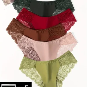 8-piece Set of Full Lace Four Corner Pants, Sexy and Comfortable Lightweight Underwear with Breathable Solid Color Print