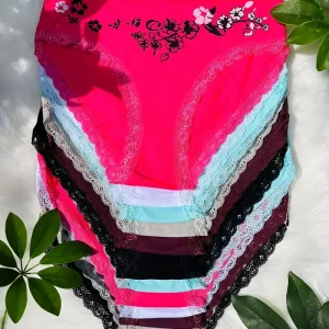 8-piece Set of Full Lace Four Corner Pants, Sexy and Comfortable Lightweight Underwear with Breathable Solid Color Print