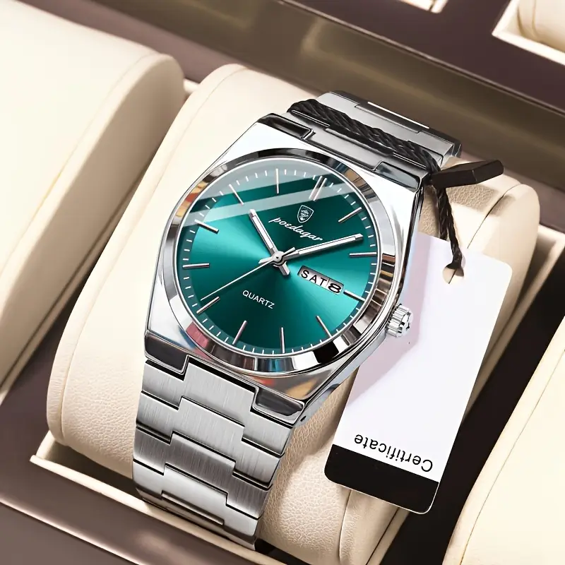 Stylish Olevs Date Watch - Men's Stainless Steel Analog Quartz Wrist Watch with Luminous Dial, Waterproof, Business Casual Style, Perfect for Daily Wear