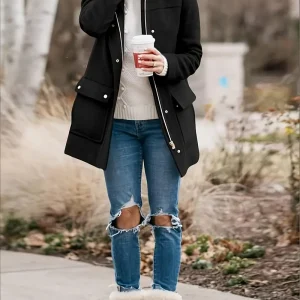 Name: Elegant Mid-Length Hooded Coat with Plush Fur Trim, Versatile Trendy Colors for Women