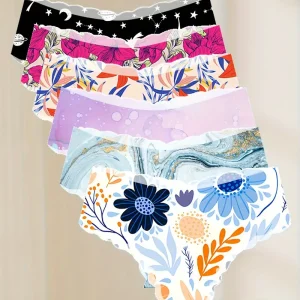 8-piece Set of Full Lace Four Corner Pants, Sexy and Comfortable Lightweight Underwear with Breathable Solid Color Print