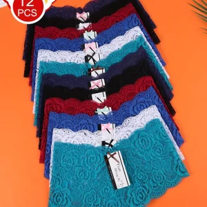 8-piece Set of Full Lace Four Corner Pants, Sexy and Comfortable Lightweight Underwear with Breathable Solid Color Print