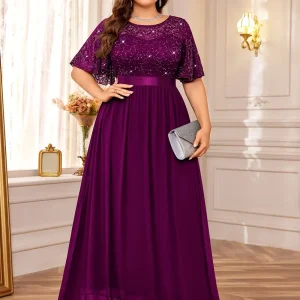 Long Sleeve Fully Lined Women's Fishtail Maxi Dress with Embroidered Mesh Back Zipper for Evening Wedding Party