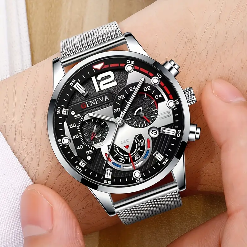 Stylish Olevs Date Watch - Men's Stainless Steel Analog Quartz Wrist Watch with Luminous Dial, Waterproof, Business Casual Style, Perfect for Daily Wear