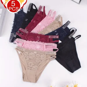 8-piece Set of Full Lace Four Corner Pants, Sexy and Comfortable Lightweight Underwear with Breathable Solid Color Print