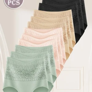 8-piece Set of Full Lace Four Corner Pants, Sexy and Comfortable Lightweight Underwear with Breathable Solid Color Print