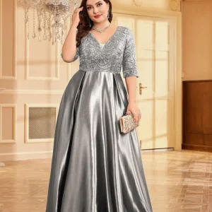 Long Sleeve Fully Lined Women's Fishtail Maxi Dress with Embroidered Mesh Back Zipper for Evening Wedding Party