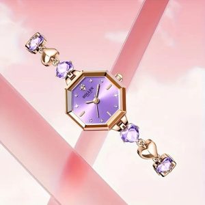 Women'S Elegant Business Watch with Blue Ocean Heart & Rose Golden Stainless Steel Band