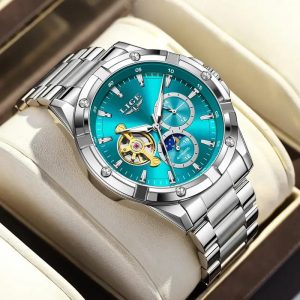 Women'S Elegant Business Watch with Blue Ocean Heart & Rose Golden Stainless Steel Band