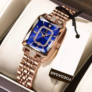 Women'S Elegant Business Watch with Blue Ocean Heart & Rose Golden Stainless Steel Band
