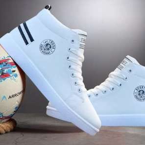 Men'S 2025 Spring High-Top Sneakers - White & Red Casual Fashion Sneakers with Lace-Up Closure, All-Season Outdoor Running Shoes