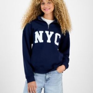 Juniors' Drop Shoulder Quarter-Zip Sweatshirt