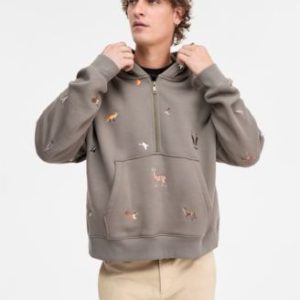Men's Dilanora Oversized Embroidered Animals Half-Zip Hoodie