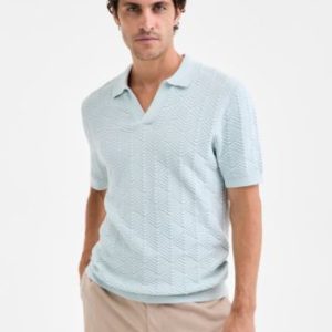 Men's Johnny-Collar Ribbed Geo Polo Shirt, Mivy's Exclusive