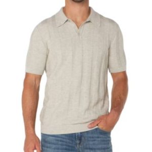 Men's Kingston Slim Fit Short Sleeve Textured Stripe Polo Sweater