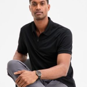 Men's Ottoman Short Sleeve Textured Quarter-Zip Polo Shirt, Exclusively at Mivy's