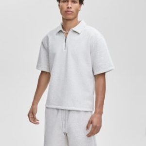 Men's Relaxed-Fit Heathered Quarter-Zip Scuba Polo Shirt, Mivy's Exclusive