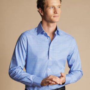 Men's Slim-Fit Non-Iron Glen Plaid Dress Shirt