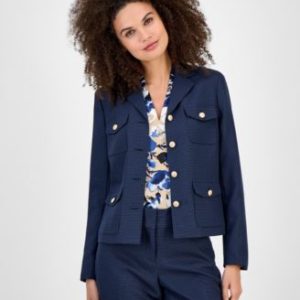 Mini-Check-Print Button-Front Jacket, Regular & Petite