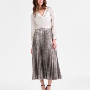 Petite Metallic Pleated Pull-On Midi Skirt
