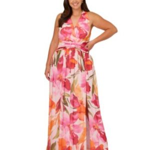 Plus Size Floral Chiffon Halter Maxi Dress