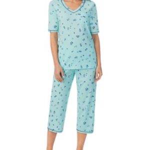 Printed Elbow-Sleeve Top & Capri Pants Pajama Set