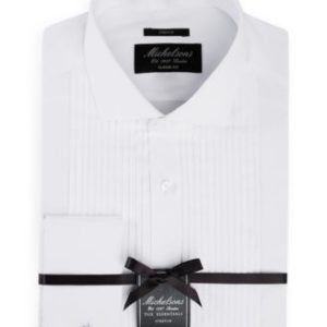 Stretch Pleated Bib French Cuff Tuxedo Shirt, Regular & Slim Fit