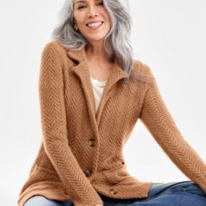 Women's 100% Cashmere Herringbone Stitch Blazer, PXS-XXL, Mivy's Exclusive