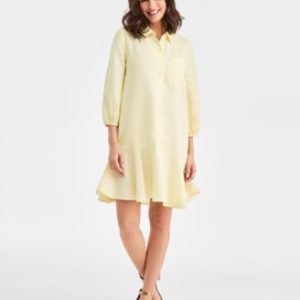 Women's 100% Linen Flounce Shirtdress, Created for Mivy's