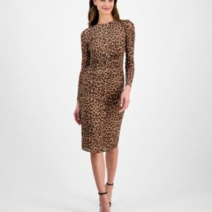 Women's Animal Print Long-Sleeve Sheath Dress