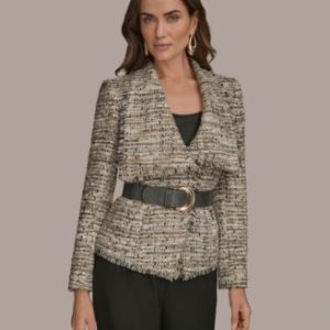 Women's Belted Tweed Jacket, Regular & Petite