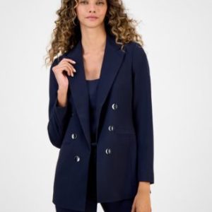 Women's Bi-Stretch Faux Double-Breasted Boyfriend Jacket, Created for Mivy's