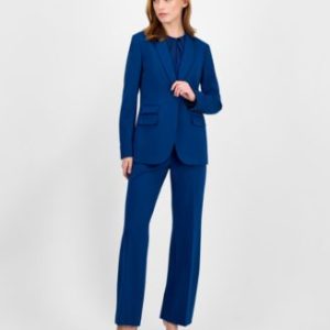 Women's Curved-Lapel Double-Pocket Blazer & Pull-On Pants Suit Separates