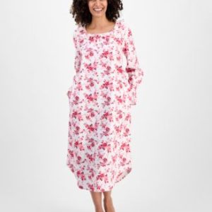 Women's Flannel Ruffle-Neck Long Sleeve Nightgown