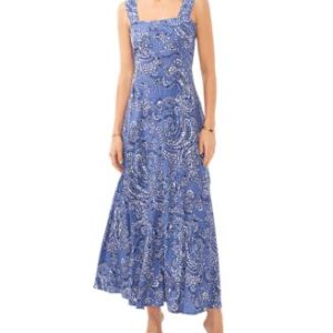 Women's Paisley-Print Square-Neck Smocked-Back Sleeveless Maxi Dress