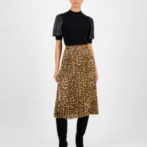 Women's Pleated Printed Midi Skirt